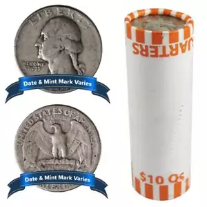 Roll of 40 - 90% Silver Washington Quarters $10 Face Value Full Dates... - Picture 1 of 3