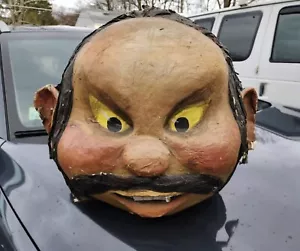 Incredible Antique Paper Mache Carnival Head Mask Halloween Prop Parade Wearable - Picture 1 of 15
