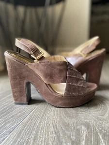 Michael Kors Damen-Clogs 8,5 Distressed braun Leder Schnalle Plateau Absatzschuhe - Bild 1 von 10