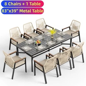 9PCS Outdoor Furniture Set Patio Dining Table Chairs Set Wicker Rattan Armchairs - Picture 1 of 11