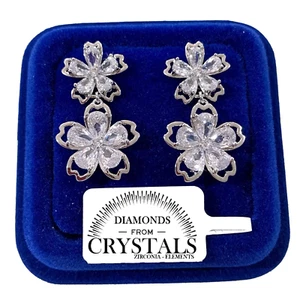 Doppio Fiore Orecchini da Donna pl. oro Bianco 18K con Cristalli Zirconi S74 - Foto 1 di 3