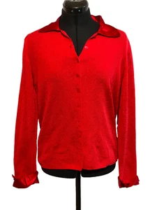 Pierro Diglo Cardigan Women Medium Jumper Blazer Red Ladies Satin Collar Italy - Picture 1 of 13
