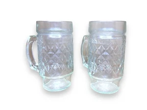 Set 2 Vintage MCM Quilt Glass Footed Handled Tumbler Diamond Pattern Mugs 21 /10 - Picture 1 of 15