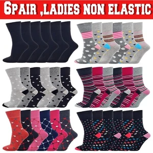 Ladies Diabetic Socks Womans Gentle Non Elastic Loose Grip Soft Top 6 Pairs - Picture 1 of 45