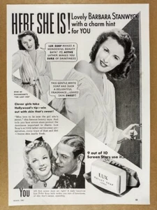 Jabón Lux 1941 Barbara Stanwyck foto vintage anuncio impreso - Imagen 1 de 1