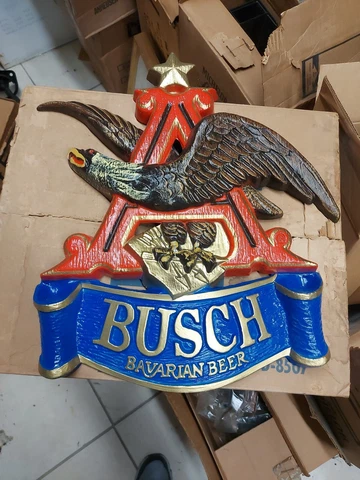 Vintage Anheuser Busch Bavarian Beer Sign Flying Eagle Over Blue Banner Large A Cover