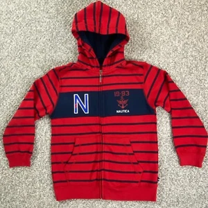 Nautica Jacket Youth Medium 10/12 Red Blue Logo Hoodie Sweatshirt Full Zip - Picture 1 of 13