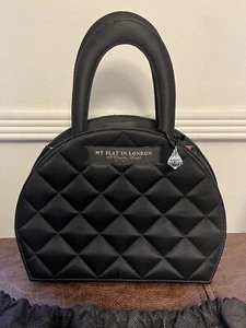 My Flat in London Quilted Handbag Black Top Handle Diamond Charm - Picture 1 of 10
