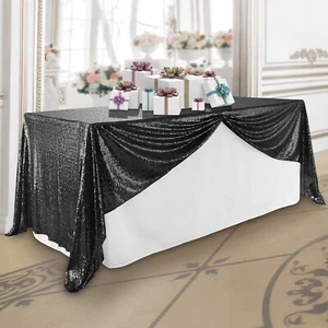 60x126 Black Sequin Sparkly Table Cover Tablecloth Glitter Wedding Party Linens - Picture 1 of 6