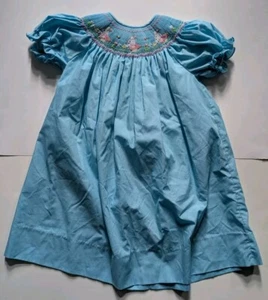 Rosalina Collections Smocked Dress 4T Lt Blue Embroidered Bunny Rabbits - Picture 1 of 6