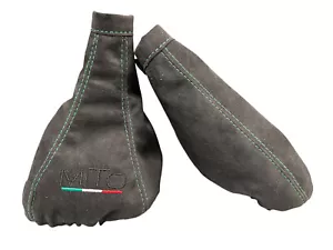 Gear Handbrake Gaiter For Alfa Romeo MiTo 08-18 Alcantara Green Stitch Logo - Picture 1 of 5