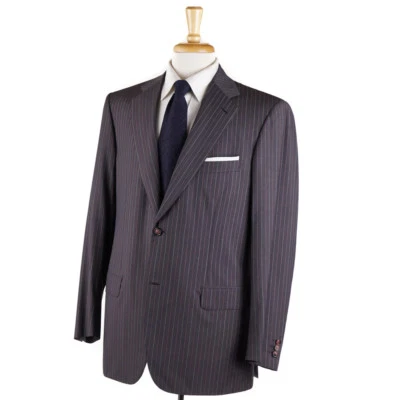 Brioni 灰色和粉红色条纹年轮超级 170 年代羊毛套装 42R (Eu 52) 全新带标签 — 第 1/4 张图片