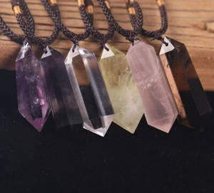 Natural Stone Crystal Hexagonal Points Pendant Healing Amulet Unisex Necklace - Picture 1 of 31