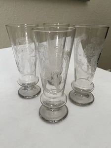 4 RARE 1800 ANTIQUE GERMAN ETCHED DRINKING GLASSES - Picture 1 of 12