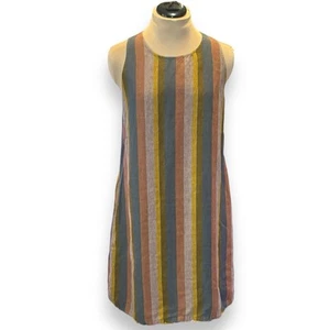 Garnet Hill Dress Size 14 100% Linen Fringe Hem Shift Dress Pockets Striped - Imagen 1 de 11