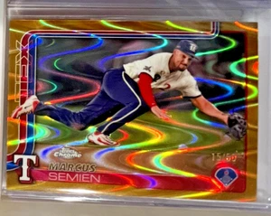 2025 TOPPS Chrome GOLD RAYWAVE REFRACTOR - Marcus Semien Texas Rangers #27, /50 - Picture 1 of 2