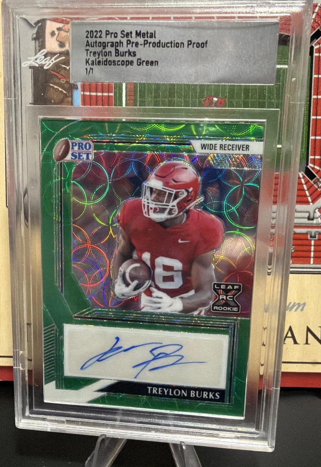 2022 Treylon Burks Pro 套装足球精制万花筒绿色签名 RC 1/1。 密封 — 第 1/2 张图片