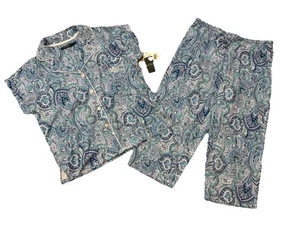 Lauren Ralph Lauren Womens Size Medium Blue Paisley Print Pajama Set Capri - NEW - Picture 1 of 13