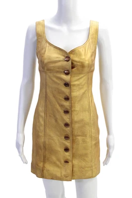 Mini vestido sin mangas Free People dorado con botones de cuero de vaca metálico dorado talla 0 Foto 1 de 4