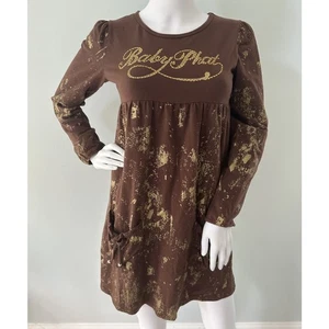 Baby Phat Vintage Y2k Brown and Gold Splatter Long Sleeve Dress size Girls XL - Picture 1 of 10