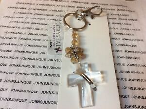 CROSS & BEAD KEYCHAIN GANZ CRYSTAL EXPRESSIONS ACRYLIC New with tag-CREAM COLOR