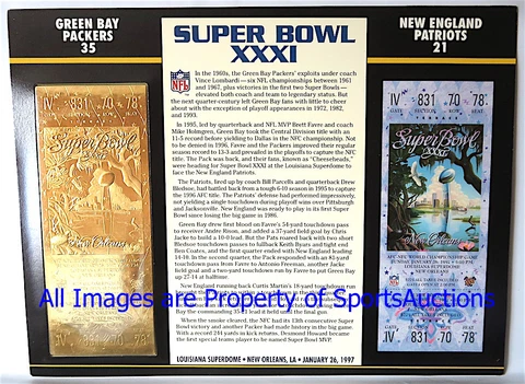 SUPER BOWL 31 GREEN BAY PACKERS vs PATRIOTS Willabee Ward 22KT GOLD TICKET XXXI Cover