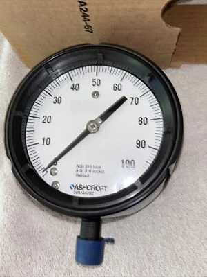 New Ashcroft 45-1279-SS-04L-100# Duragauge 4-1/2" Size 316 Tube/SKT 0-100psi - Image 1 of 4