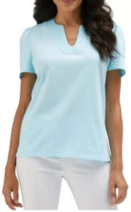 Rafaella Ladies' V-Neck Short Sleeve Top Size Medium Atomizer Blue NEW - Picture 1 of 7