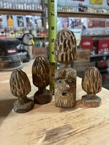 Morel Mushroom Man Wood Spirit Carving Sculpture With Mushrooms - Picture 1 of 5