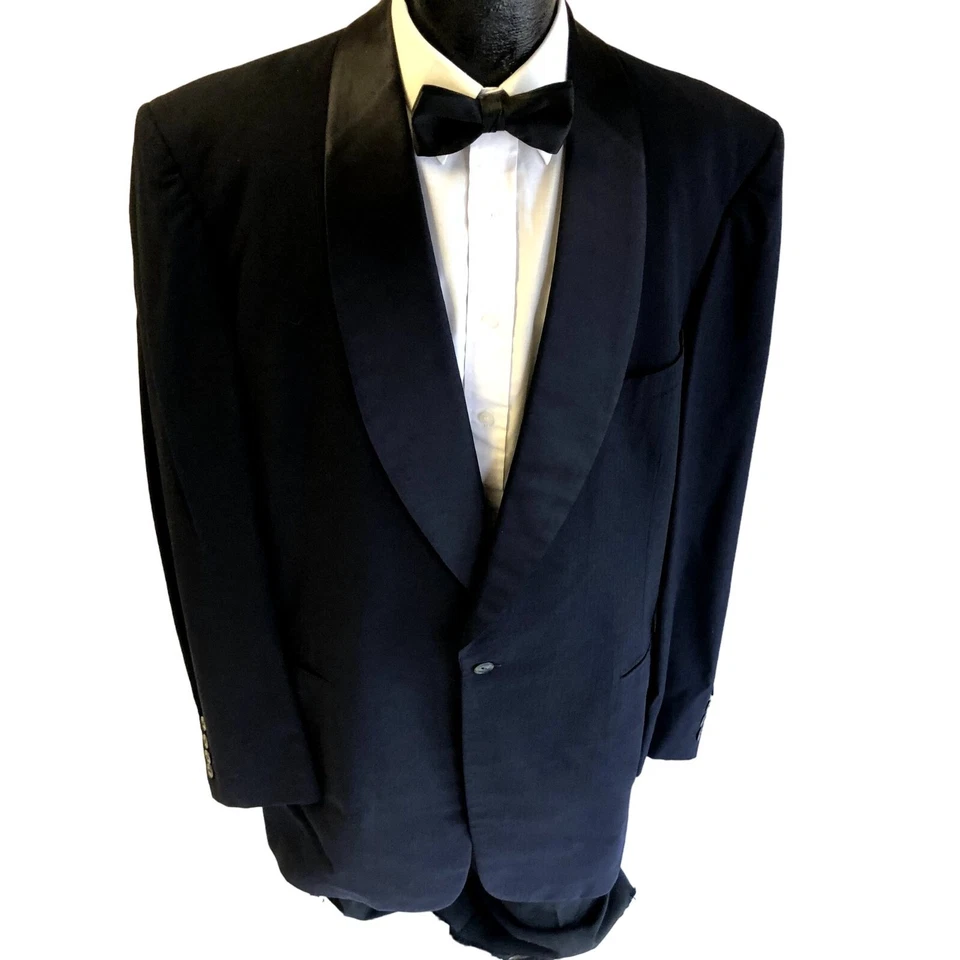 Vtg 30 40's BESPOKE Navy Wool Tux Black SILK Shawl Collar TUXEDO Formal Jacket - Image 1 of 4