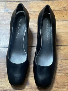 Stuart Weitzman black Leather pumps Block Heel size 10M new Women’s Shoes - Picture 1 of 12