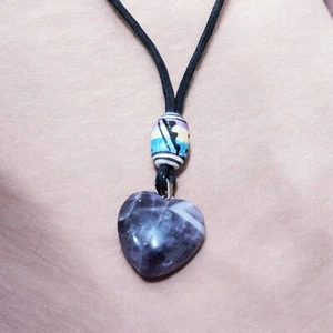 Amethyst Heart Pendant Necklace Leather - Picture 1 of 5