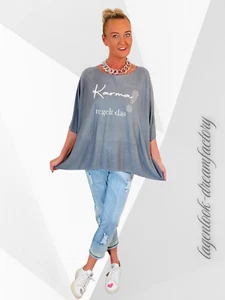 Lagenlook Strick-überwurf-kasten-pulli Karma Grey-White Rhinestone 42 44 46 48 - Picture 1 of 11