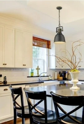 Mini colgante de luz de cantera de 9" de diámetro antigua con acabado envejecido de hierro negro cadena ajustable Foto 1 de 4