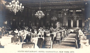 RPPC Hotel Manhattan South Restaurant New York City Echtfoto Postkarte NY - Bild 1 von 3