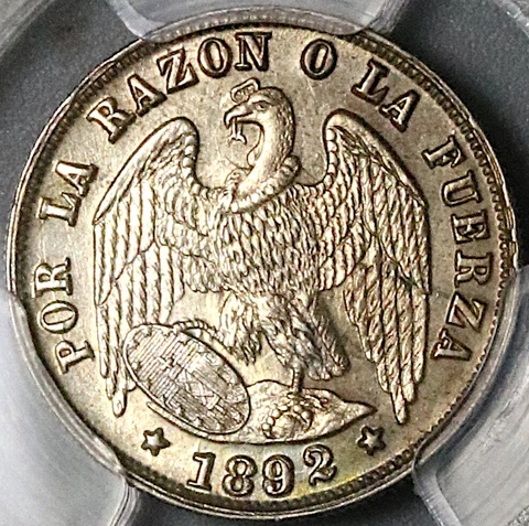 1892/82 PCGS UNC Chile 1/2 Decimo Condor Santiago Mint Error Coin (22080401C) Cover