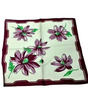 Vintage Handkerchief Hanky Purple Cosmos Flowers Pocket Scarf Floral Bouquet - Picture 1 of 4
