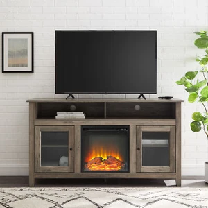 Transitional Electric Fireplace Wood&Glass TV Stand for TVs up to 65"-Grey - Picture 1 of 7
