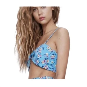 Neu mit Etikett XL Zara Sommer blau Blumen vorne Knoten Crop Top - Bild 1 von 8