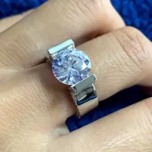 2.50 ctw Created Round Cut Diamond Women's Engagement Ring 14k White Gold Plated - Picture 1 of 3