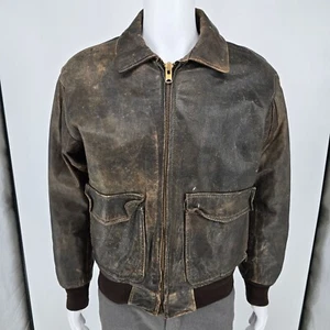 Vintage 1970s Distressed U.S. Made Co. York Maine Leather Bomber Jacket (Medium) - Picture 1 of 12