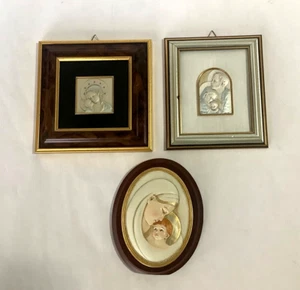 Lot 3 Madonna & Baby Jesus Lastra Argento 925 Silver Italy Wall Plaques Signed - Picture 1 of 12