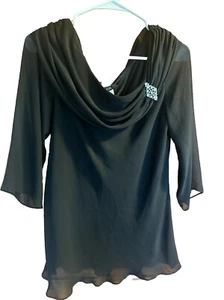MSK Embellished Elegant Evening Overlay Blouse Top Black bling Detail Sz Large L - Picture 1 of 10