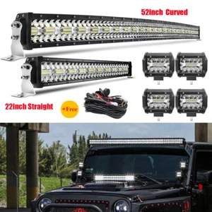 52INCH LED Work Light Bar Combo+ 22"+ 4" Pods + Wiring For Land Rover Defender - Picture 1 of 19