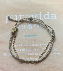 Pura Vida Mini Braided Bracelet with Gold Satellite Chain- Gray/ FAST FREE SHIP - Picture 1 of 2