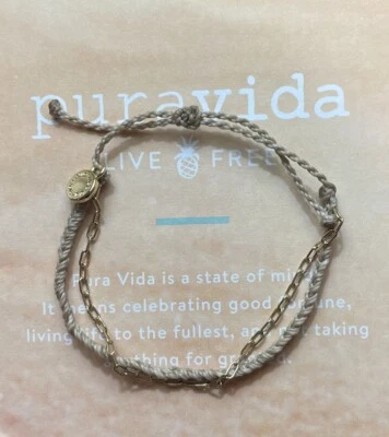Pura Vida Mini Braided Bracelet with Gold Satellite Chain- Gray/ FAST FREE SHIP - Изображение 1 из 2