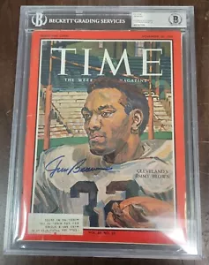 Jim Brown Signed Time Magazine 11/26/65 Cleveland Browns Beckett Encap Auto 10 - Picture 1 of 4