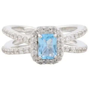 1.50ct Diamante Natural Topacio Azul 14k Oro Blanco Macizo Aniversario Anillo - Imagen 1 de 8