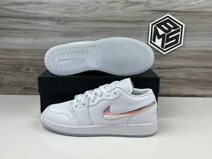 *NEW GS Air Jordan 1 Low White Ice Blue Glitter Swoosh | Multi Size FQ9112 100 - Picture 1 of 14
