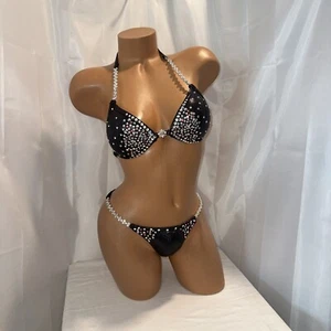 NPC competition bikini posing suit frosted black hologram34B - Picture 1 of 2